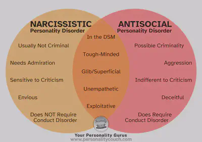 Narcissistic vs Antisocial Personality Disorder Venn Diagram