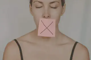 Woman with X on Mouth